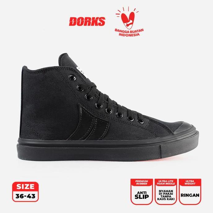 Sepatu Dorks - Classic High Full Black Sepatu Snekers Casual Pria Wanita Shoes
