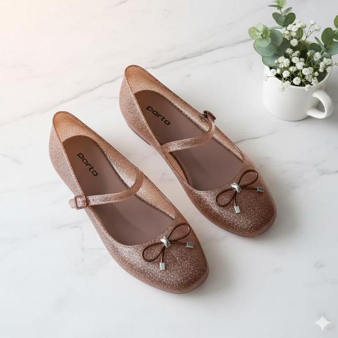 NEW - PORTO MILLY -  Sepatu Slip On Wanita Elegan Cantik Dengan Warna Glitter Blink Blink Kekinian E