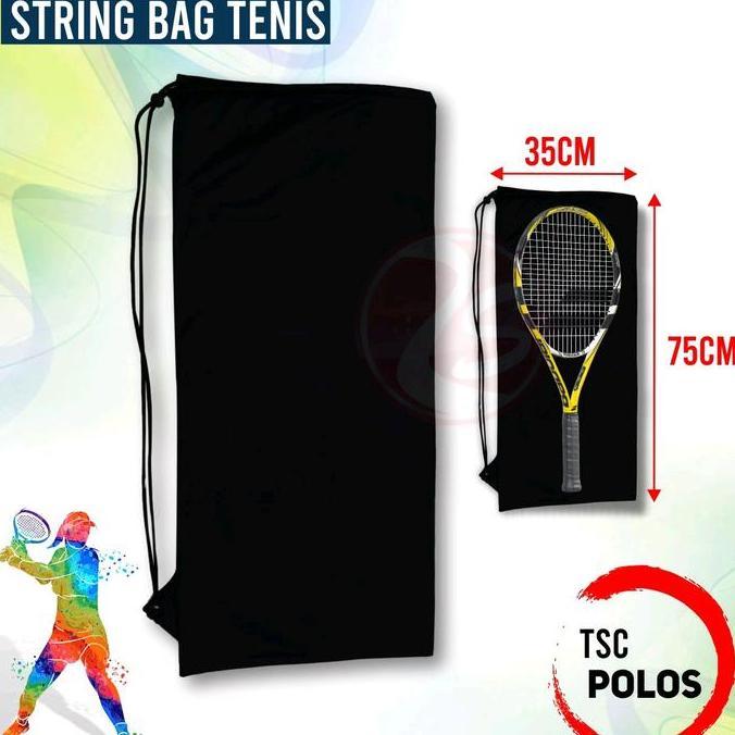 Tas raket tenis hitam polos string bag tennis tas serut tenis Outdoor Ball Sepatu