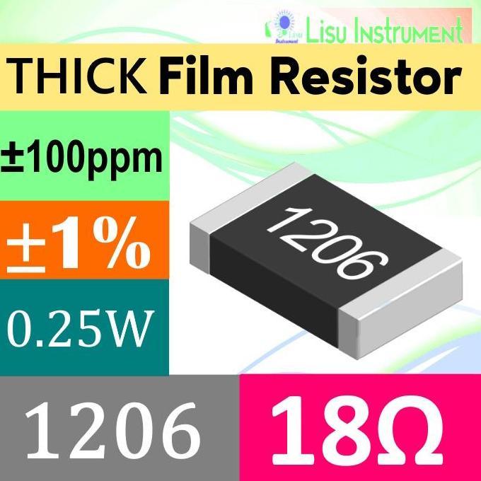 18 1206 3216(MM) 1% THICK FILM SMD RESISTOR 250MW 18R