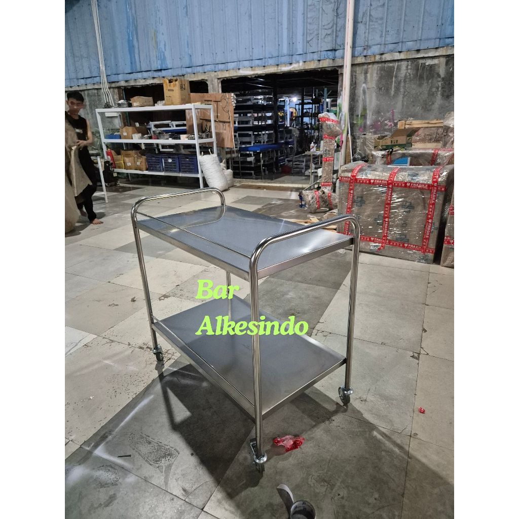 TROLI DAPUR 3 RAK STAINLESS | TROLI MAKAN MBG 3 RAK STAINLESS STEEL | MEJA TROLI MAKAN 3 SUSUN STAIN