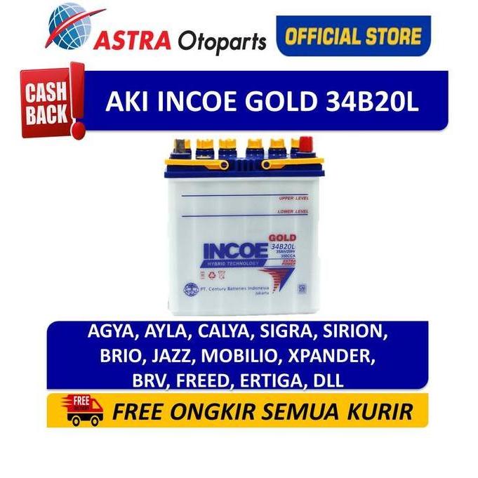 TERBARU - Aki INCOE Mobil Agya Ayla Calya Sigra INCOE Gold 34B20L (35 Ah)