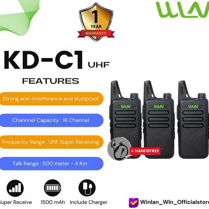 TERBARU - WLN WINLAN HT WALKIE TALKIE KD-C1 UHF ( 3PCS ) + Hnadsfree