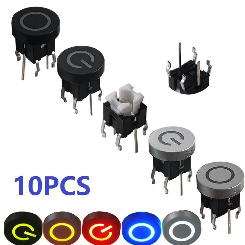 10PCS 6X6X7.2mm  Momentary Tact Button LED 3V Adding Caps H=8.2mm 6Pin DIP Tactical Keyboard Mini Pu