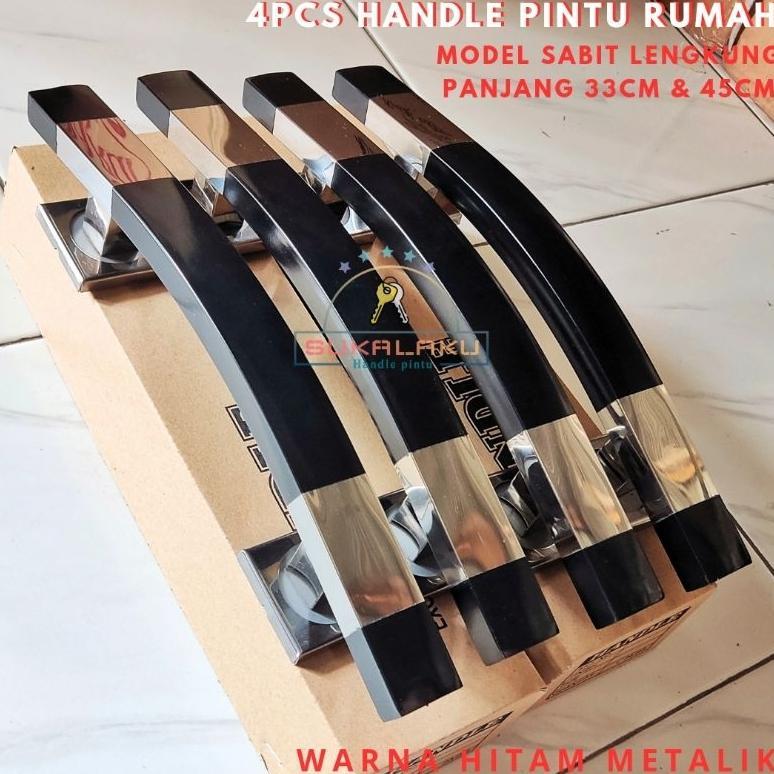 (4biji) handle pintu rumah model kotak lengkung sabit warna Hitam untuk pintu depan kupu tarung