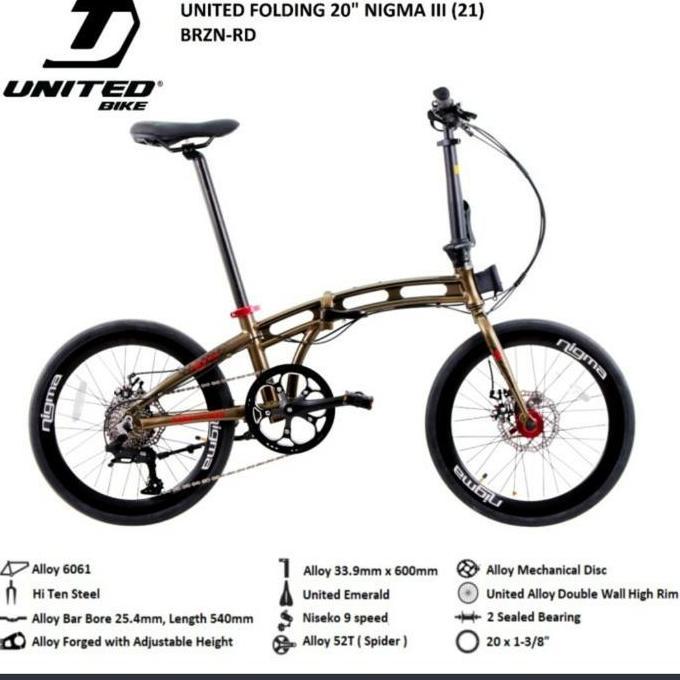Terlaris Sepeda Lipat United Nigma Iii Alloy 9 Speed (20 Inch)