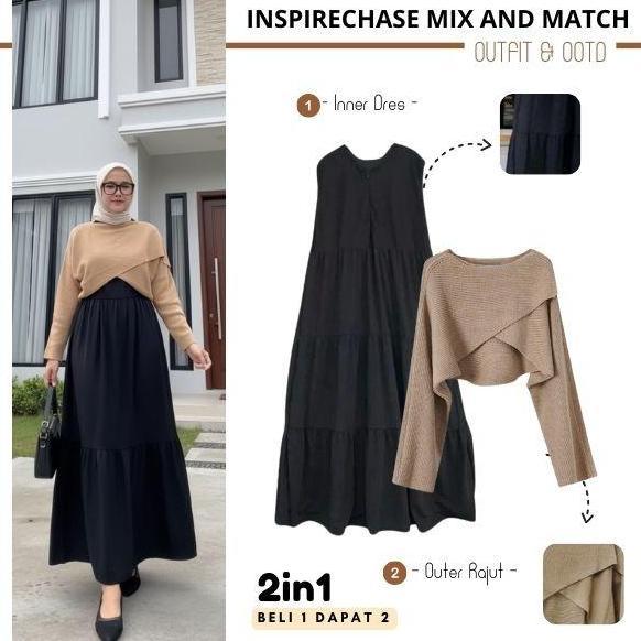 2in1 Set Sweater Rajut Silang & Inner Dress Susun Atasan Rajut Korean Cardi Wanita Shea Knit Crop Ba