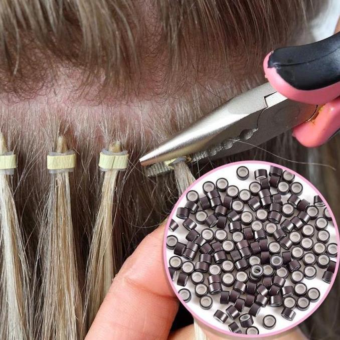 Ring Rambut Sambung 500pcs Ring Hair Extension Bahan Silikon Sambung Rambut Ukuran Besar Jumbo Drat