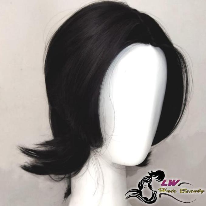 Wig Rambut Palsu Laki-laki Mengombak Panjang Belah Tengah cowok gondrong