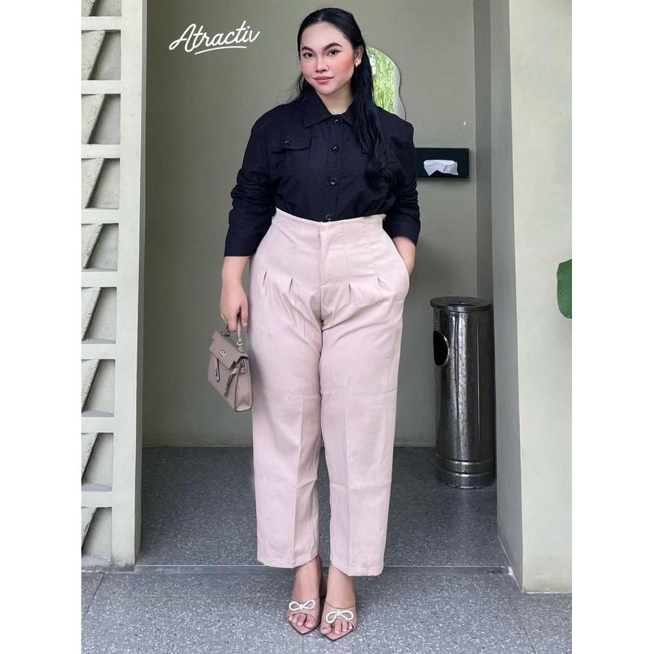 (Promo) Atractiv Celana Kerja Jumbo Wanita Celana Putih Highwaist Jumbo Celana Kantor Big Size Celan