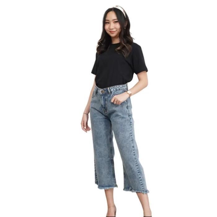 (Termurah) Celana Kulot Jeans Wanita Rawis Model 7/9 Polos Lf-Loose Pant Kulot/ Kulot Crinkle / Kulo