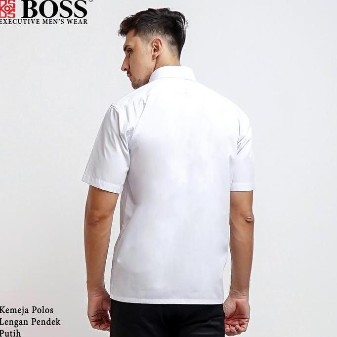 BOSS Kemeja Polos Pria Lengan Pendek Putih