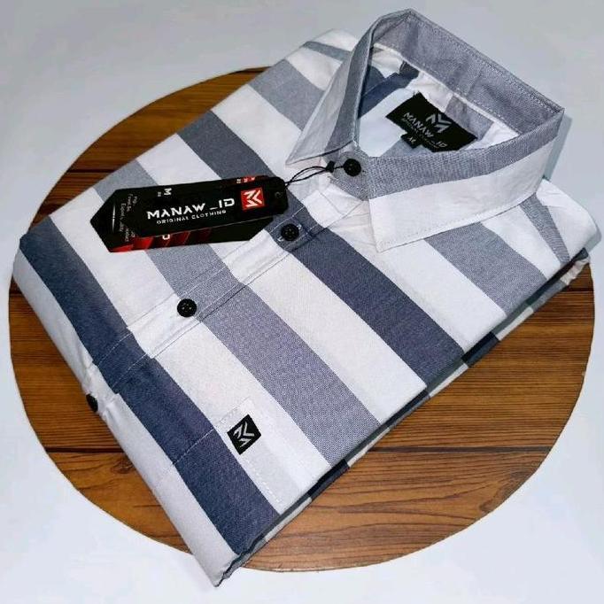 Kemeja Pria - Kemeja Lengan Pendek Casual Motip Garis