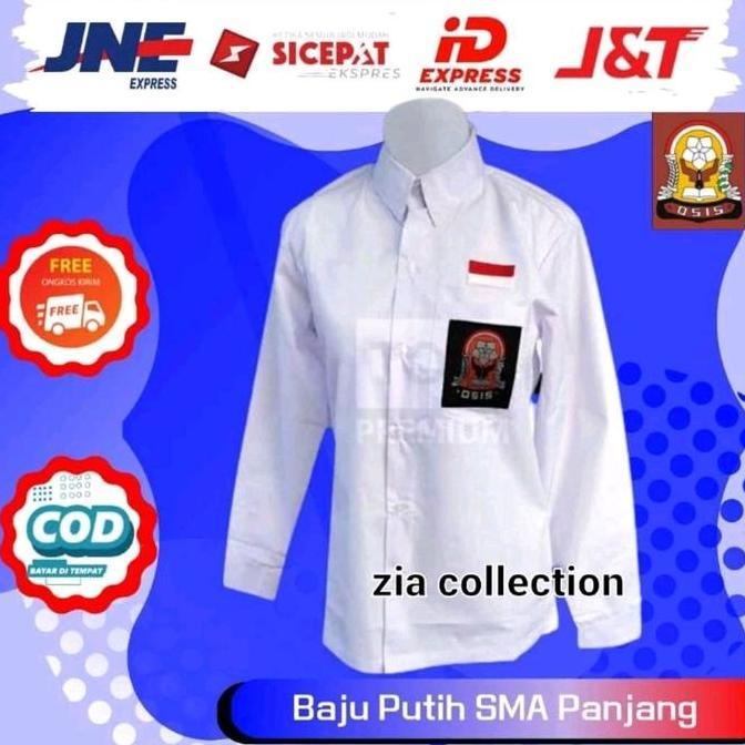 Seragam Sekolah - Kemeja Panjang Putih BED BORDIR SMA Baju Pria Wanita