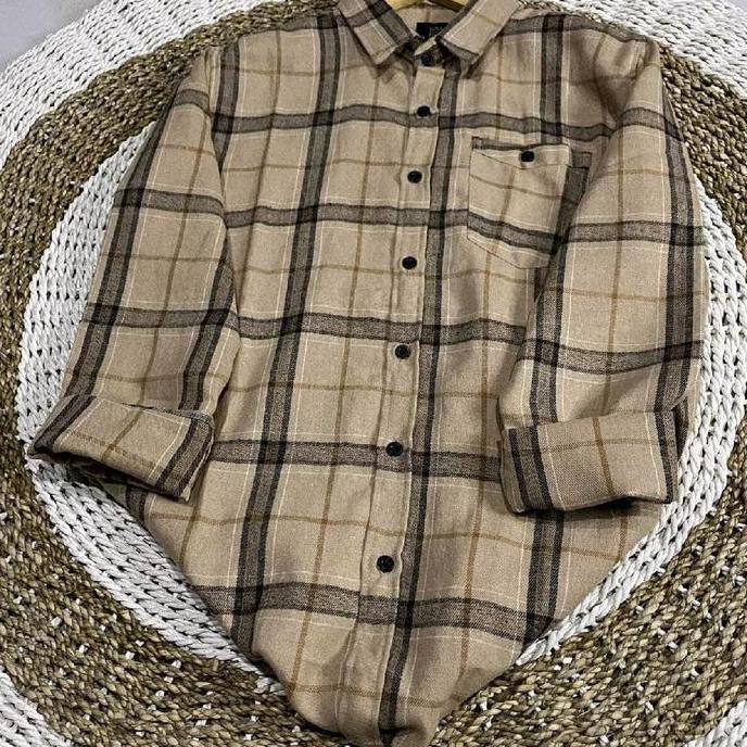 KEMEJA FLANEL MOCCA GARIS COKLAT LENGAN PANJANG MOTIF KOTAK KOTAK PRIA WANITA PREMIUM Katun Distro B
