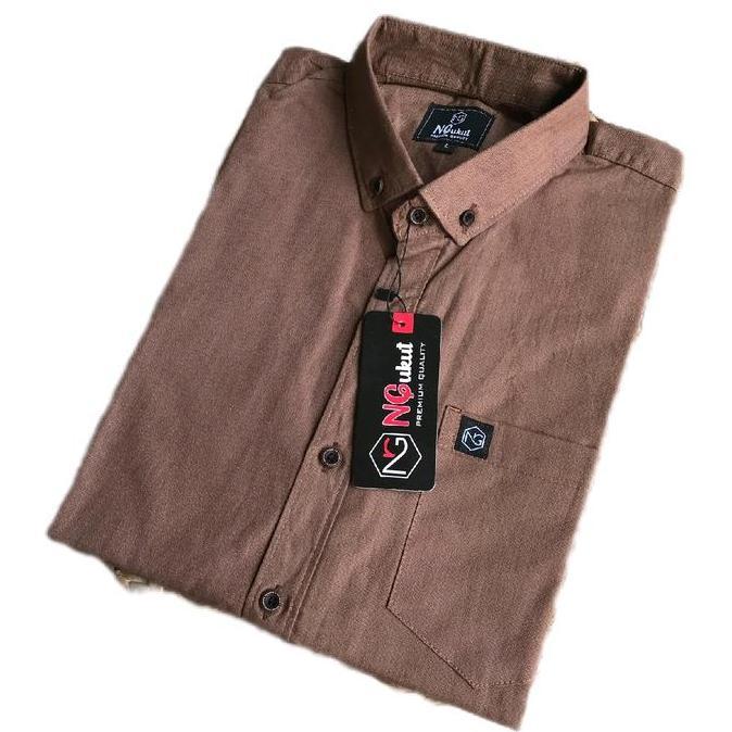 Kemeja Pria Polos Lengan Pendek Cowok Bahan Sigaret Outfit Kekinian Cokelat Grey Cream Sage Hitam Ka