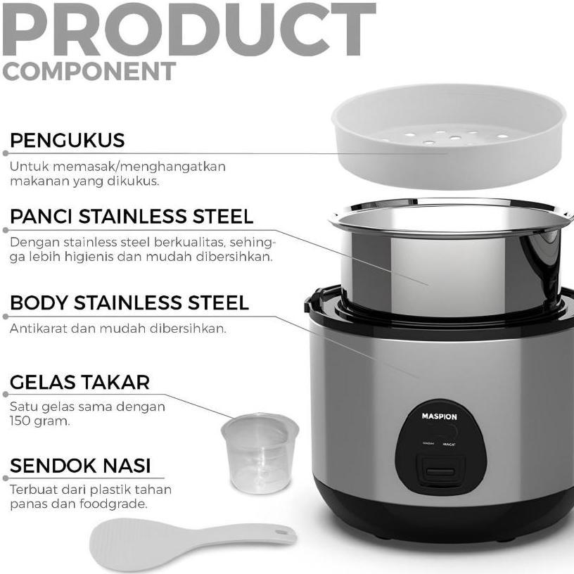 DISCOUNT MASPION RICE COOKER MAGIC COM MINI 0,6 LITER 0.6L MRJ 0623 BSSS STAINLESS MRJ-0623BSSS MRJ0