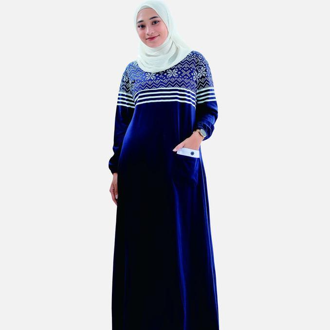 Shafamarwa Gamis Muslimah Wanita Busui Friendly Terbaru - Dress Jumbo Kaos Katun Combed Swg83 Navy
