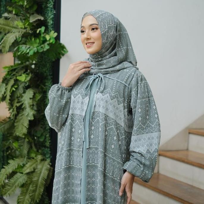 Gamis Set Hijab, Gamis Syari Set Fasmina Khadijah Big Size Bahan Crinkleairflow Mix Cerutybabydoll L