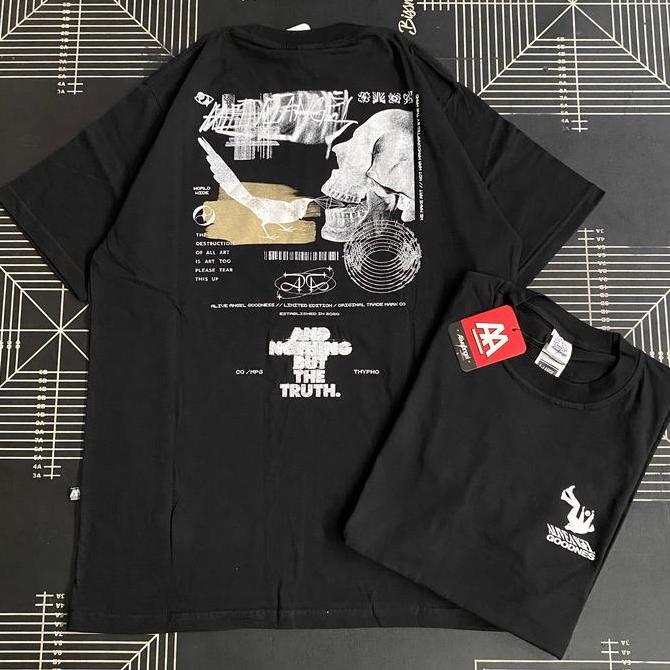 Kaos Streetwear Pria & Wanita Fall Down Graffiti Skull Bird T-shirt Distro Cowo Cewe Black Tee Lenga