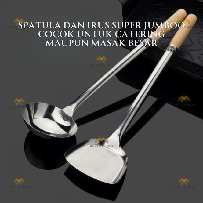 CUCI GUDANG Spatula Stainless Steel Super Jumbo Sotel Alat Masak Serbaguna Gagang Kayu Irus Serbagun