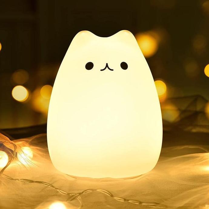 Lampu Tidur LED RGB Cute Cat | Lampu Silikon Model Anak Kucing Gemoy