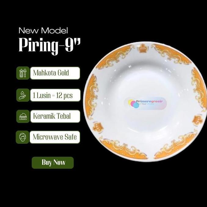 Piring Makan Keramik 1 Lusin 12 pcs 9 Inchi / Piring Keramik 1/2 Lusin Mahkota Packing Kayu