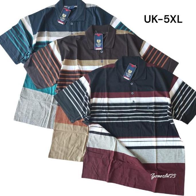 Kaos Kerah Jumbo Krah Bigsize Motif Salur Lengan Pendek Uk 5XL/XXXXXL Pria Polo Baju Katun Dewasa At