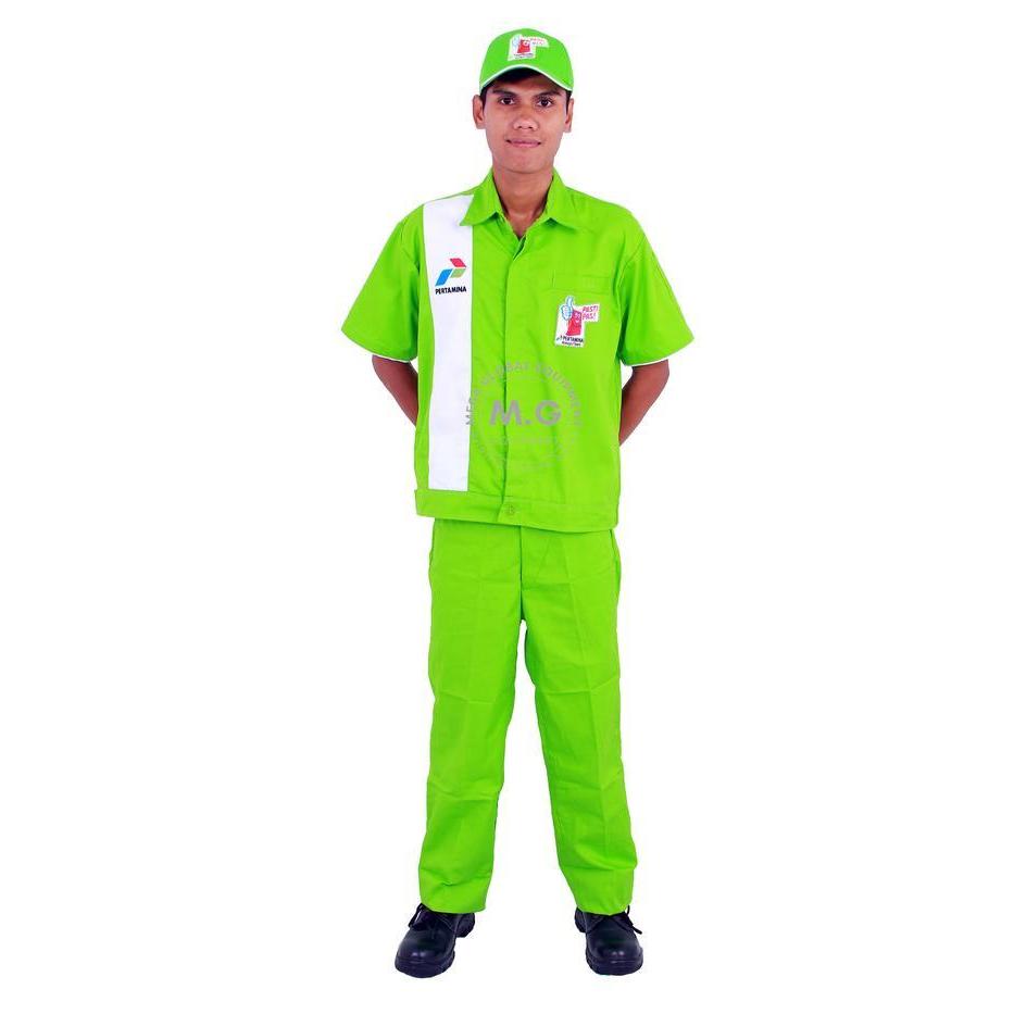 PROMO Seragam Baju Celana Operator SPBU Pertamina Bordir Pasti Pas+Topi Safety