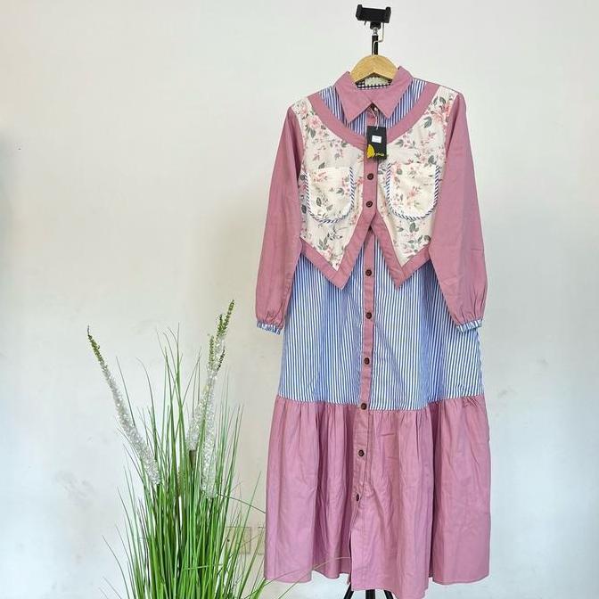 MIDI DRESS PESTA MIX UROY || MIDI DRESS ABG Jepang Kancing Wanita Butik Karet Katun Busui