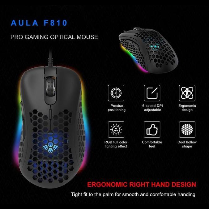 Mouse Gaming Honey Comb Aula F-810 Rgb Effects-6400Dpi-Macro-7Buttons Promo