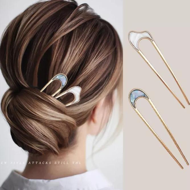 Tusuk Sanggul Bentuk U Jepit Rambut Gaya Jepang Vintage Bahan Metal