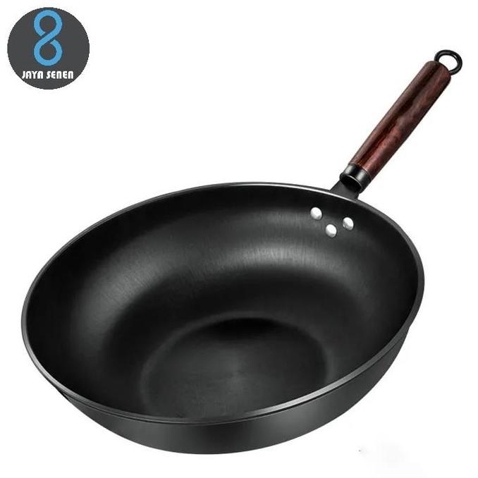 Wok BESI HITAM Anti Lengket 34cm/ Wajan Wok Besi Chinese Food Restoran