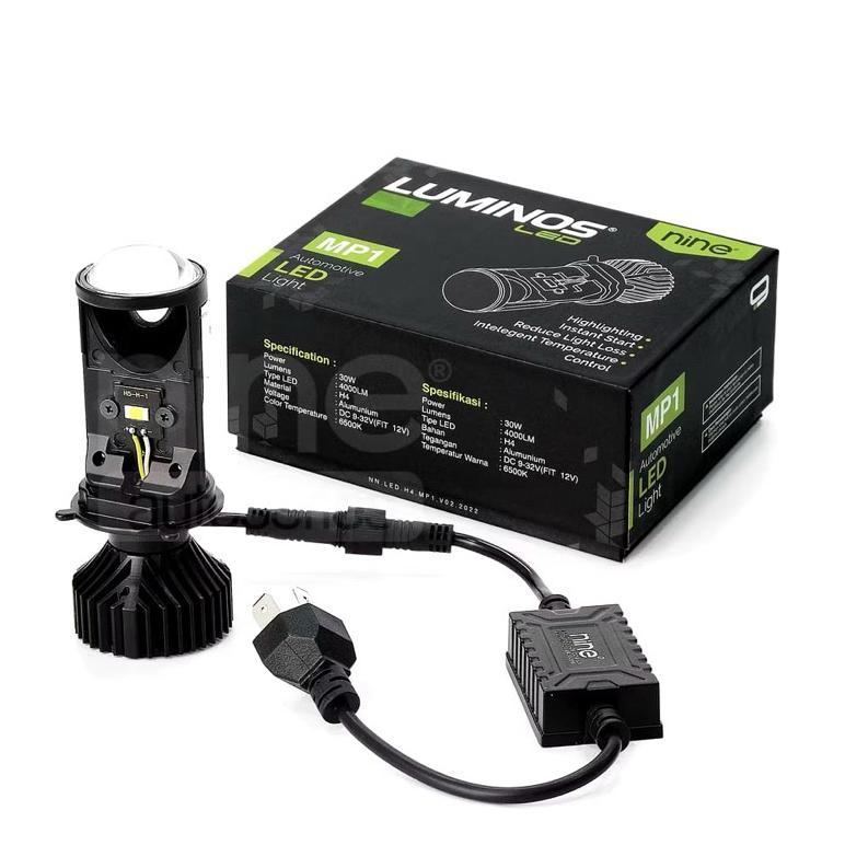 NINE LED SATU BUAH LAMPU UTAMA H4 MINI PROJECTOR HI LOW MP1 SUPER TERANG UNTUK LAMPU MOTOR DAN MOBIL
