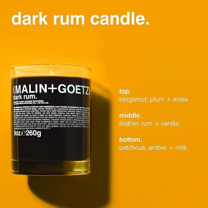 malin + goetz highly scented long lasting slow burn, dark rum 9oz usa kode 972