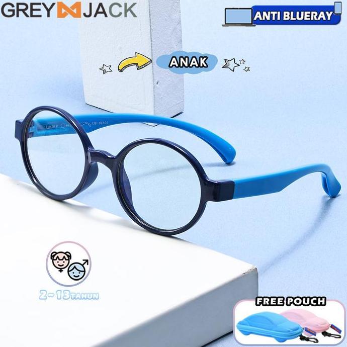 ORIGINAL GREY JACK Kacamata ANAK Antiradiasi Blueray Komputer HP TV Bahan TR90 Bulat Ringan Lentur N