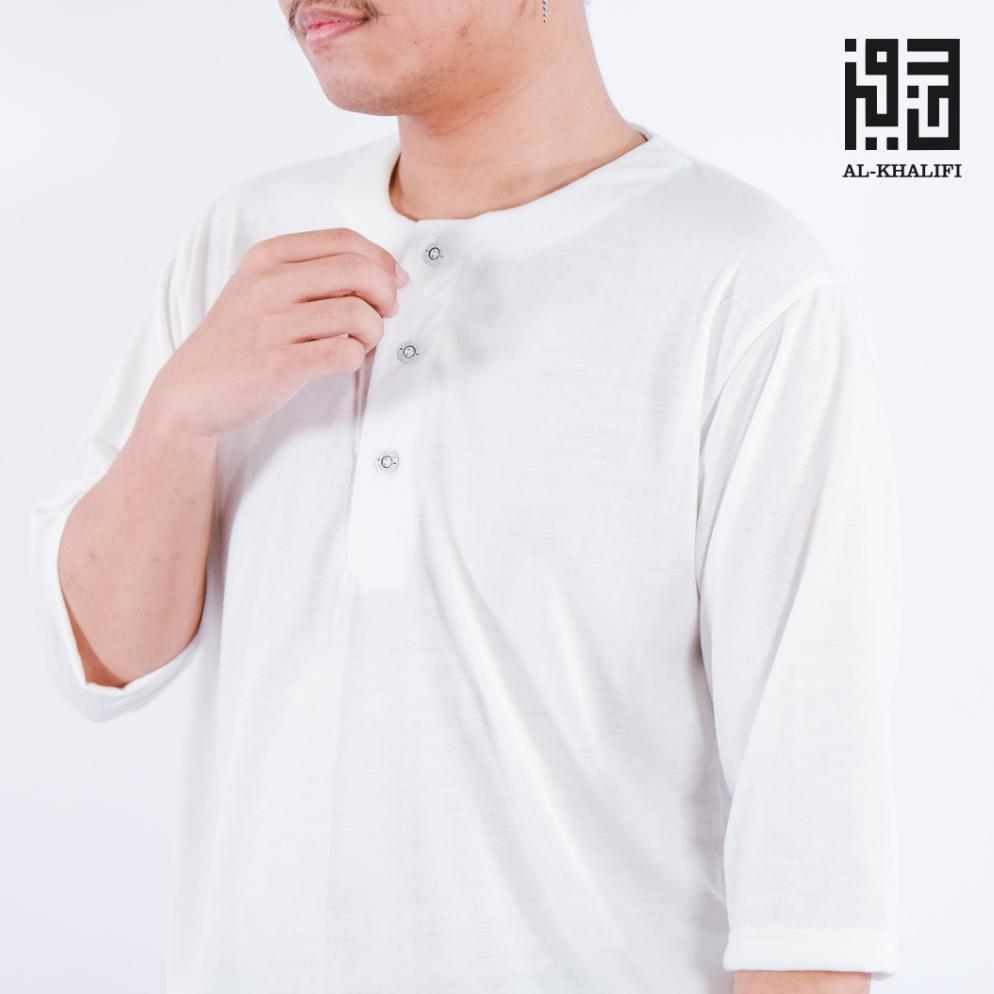 New Deals Al-Khalifi - Kurta Pakistan Bahan Kaos Lengan 3/4 Baju Koko - Putih Tulang