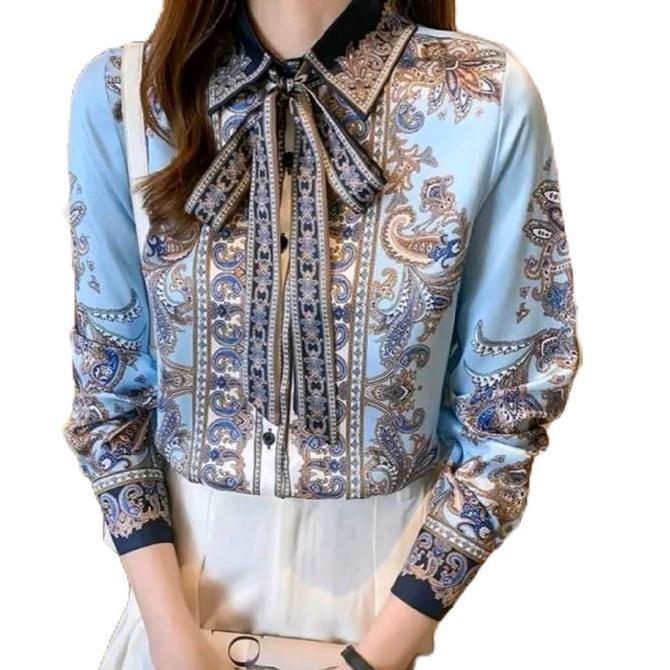 kemeja wanita biru silk  Atasan Baju Cewek Batik