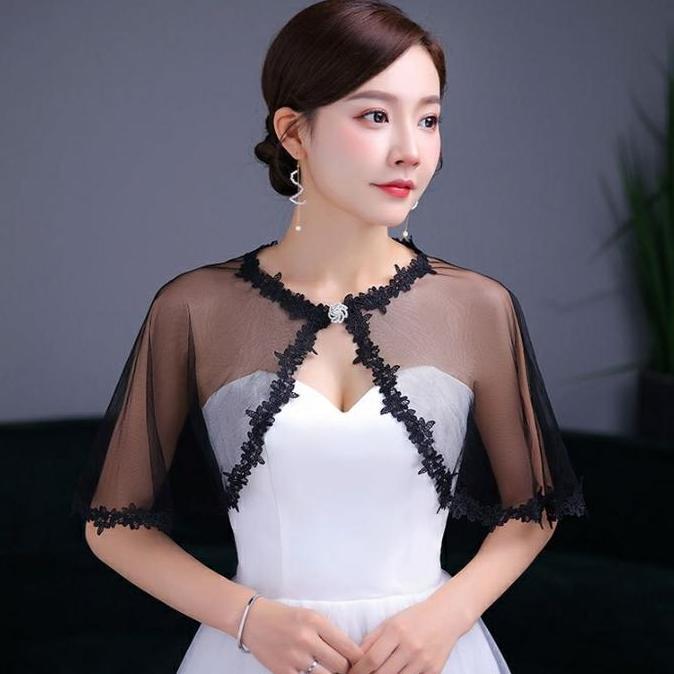 Selendang Pesta Pengantin Hitam Bolero Pengantin Transparan