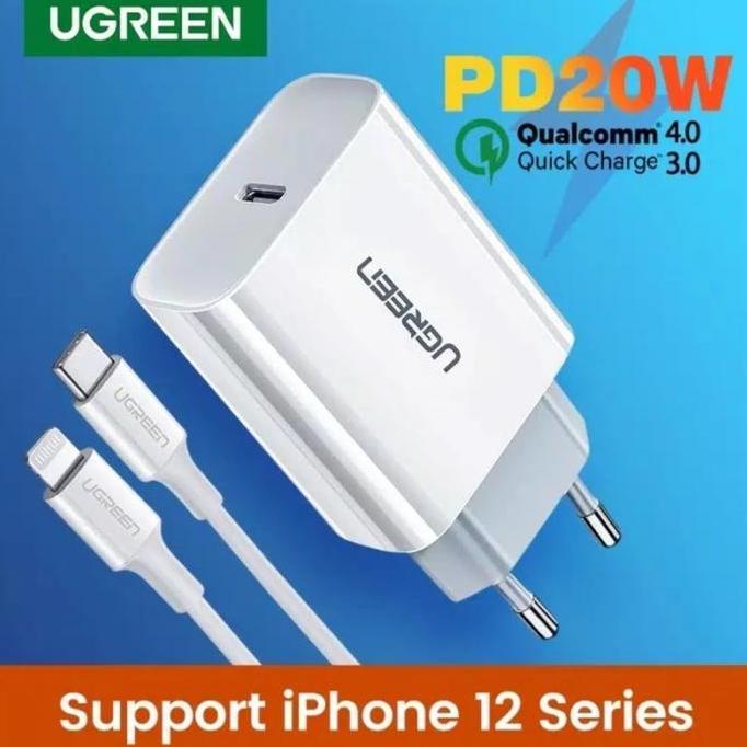 Charger Ugreen 20W Fast Charge + Kabel Lightning Iphone Mfi Original