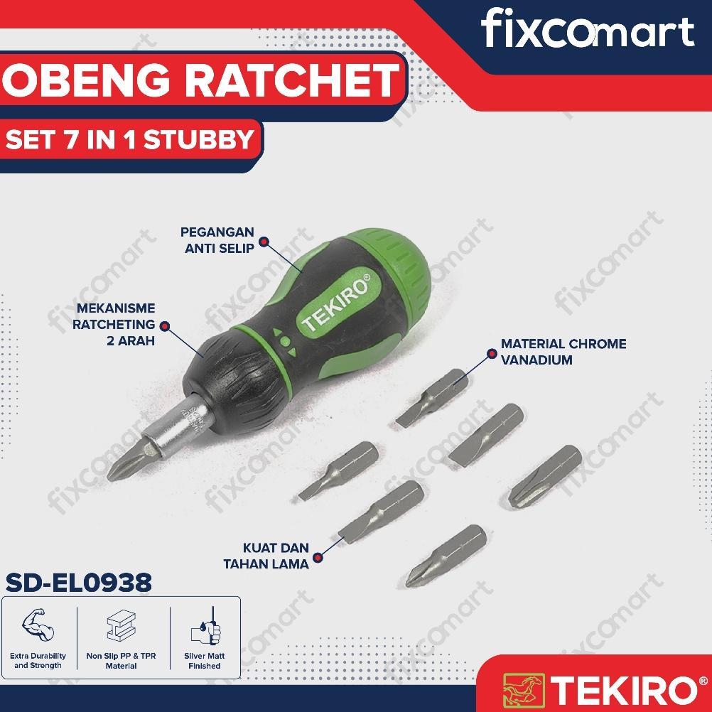 Tekiro Obeng Ratchet Set 7 Pcs Stubby / Tekiro Stubby Ratchet & Bits 7 Pcs / Obeng Cebol