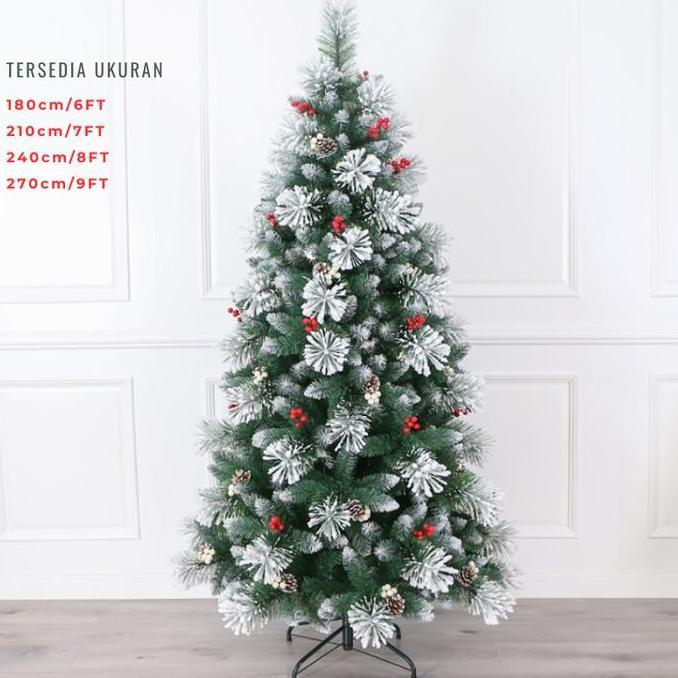 Pajangan Dekorasi Pohon Natal PET Light Snow Red White Cherry 2202 180cm 210cm 240cm 270cm 6ft 7ft 8