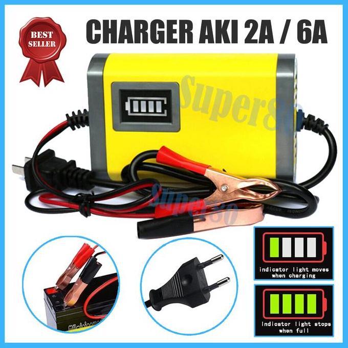 Alat Cas Aki 12V 2A / 6A Charger Accu 2 - 6 Ampere Sepeda Motor Mobil Casan Kendaraan Portable Otoma