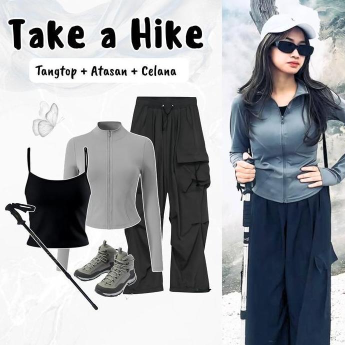 Best Promo, One Set 3In1 Tangtop + Atasan Jaket Sport+ Celana Cargo | Baselayer Midlayer Olahraga Me