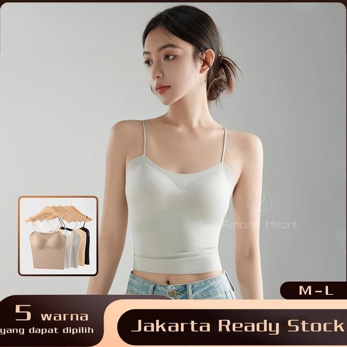Ceceteteh12 - AmanoheartBra Wanita Berkawat Tali Spaghetti dengan Cangkir Tetap Tank Top all in one 