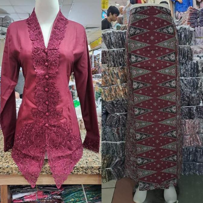 Set Baju Kebaya Encim Bordir Polos / Kebaya Wanita Modern