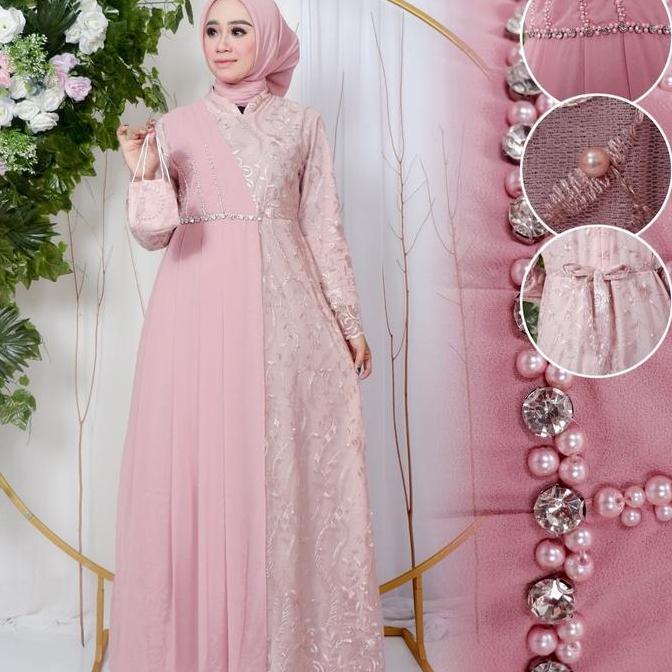 Carmila Dress Bahan Tile Premium Bordir Dengan Dengan Payet Mote Gamis Pesta Kondangan Mewah Elegan 