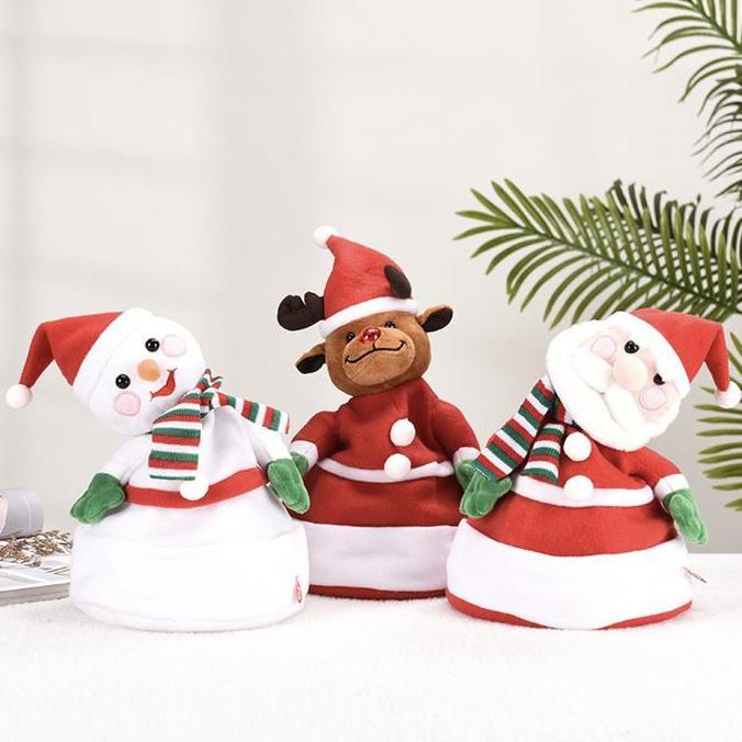 Boneka Topi Natal Gerak Lampu Musik Dancing Singing Kado Aksesoris Topi Anak Dewasa Ornament Natal