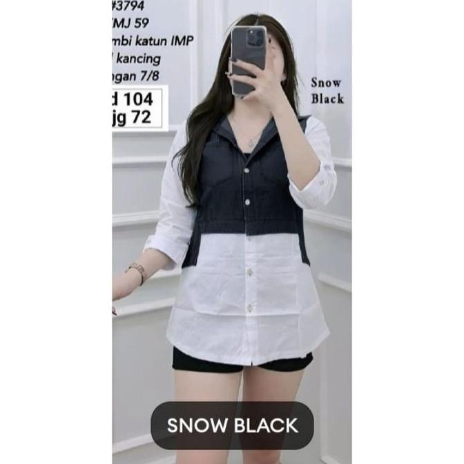 KEMEJA JEANS WANITA KOMBINASI BAHAN KATUN