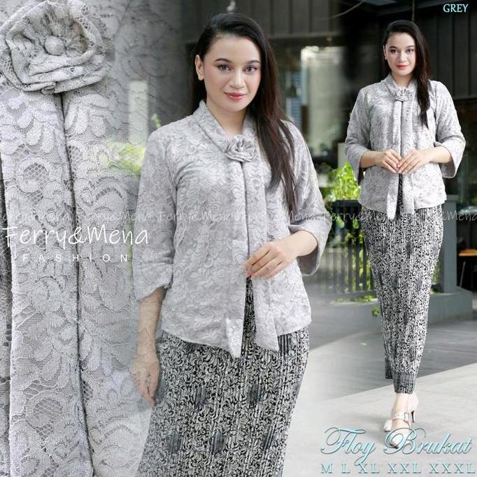 TERBARU SETELAN KEBAYA FLOY BROKAT JUMBO LD 140 / KEBAYA FLOY BROKAT MODERN / KEBAYA WANITA / KEBAYA